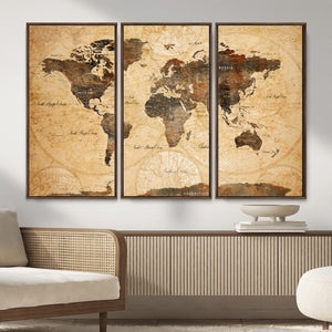 Push Pin World Map Canvas Print – Travel Tracker Wall Art