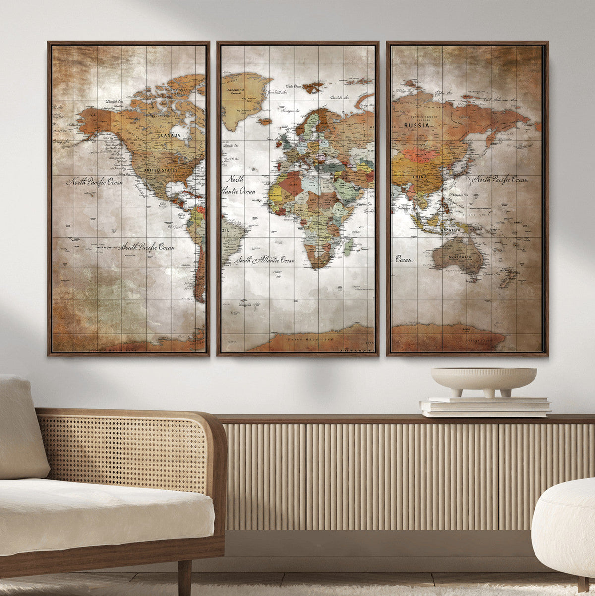 Vibrant Watercolor World Map Canvas Wall Art – Framed Travel