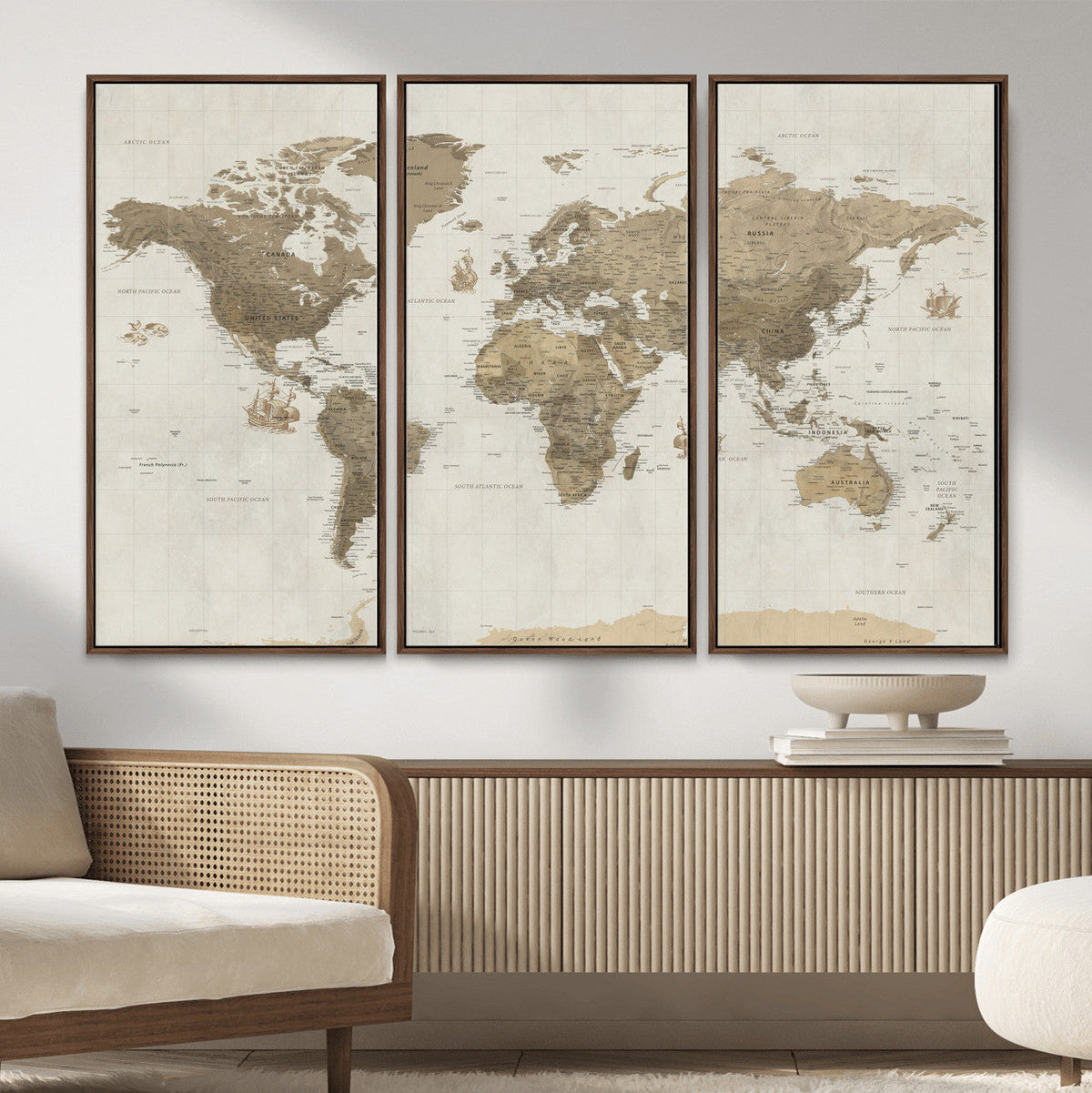 Detailed World Map Wall Art Canvas Print