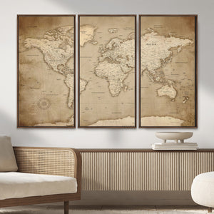 Colorful Watercolor World Map Canvas Wall Art – Framed