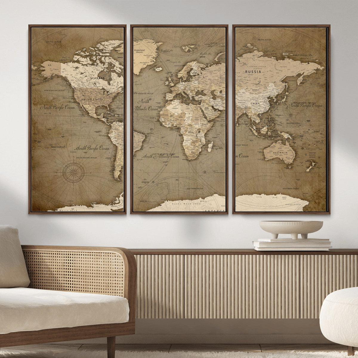 World Map Wall Art Canvas Print, Framed Map Art Picture