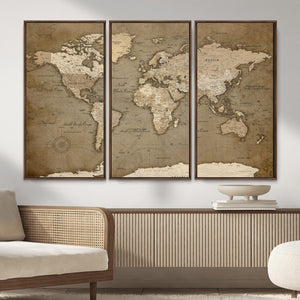 World Map Wall Art Canvas Print, Framed Map Art Picture