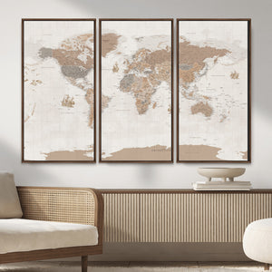 Framed Large World Map Canvas Print for Office Decor