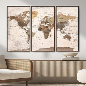 World Map Canvas Print – Framed Travel Map Wall Art for