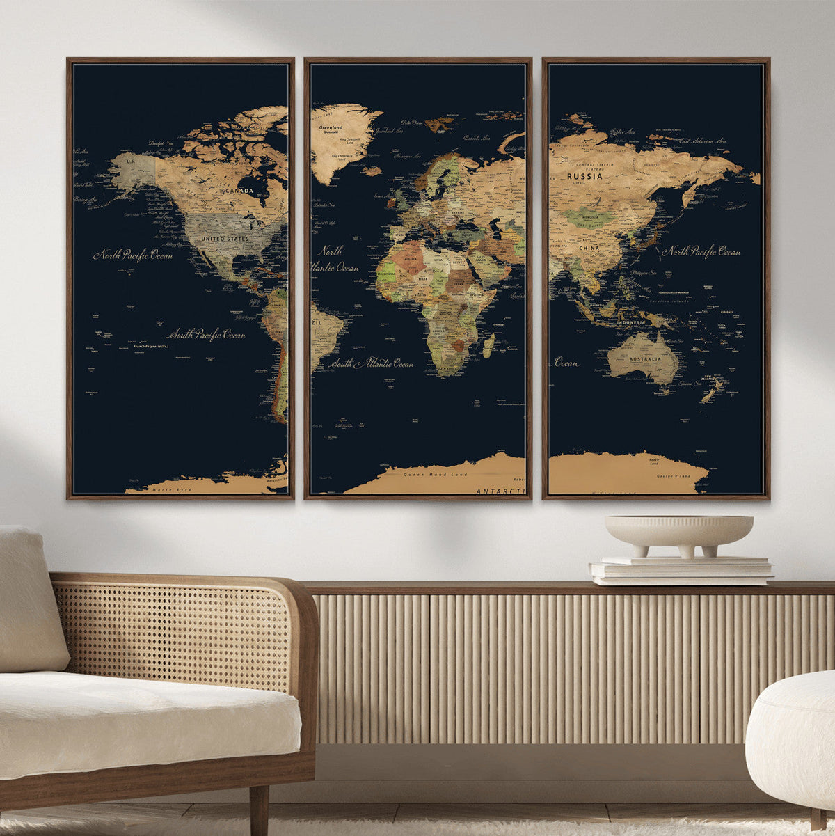 Vintage World Map Canvas on the Dark Background Wall Art