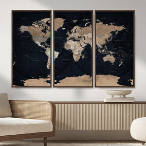 Grunge Wall Art World Map Canvas Print