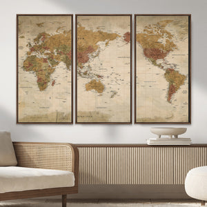 Vintage Detailed World Map Wall Art Canvas Print – Antique