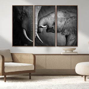 Elephant Family Wall Art Canvas, Framed Elephant Family