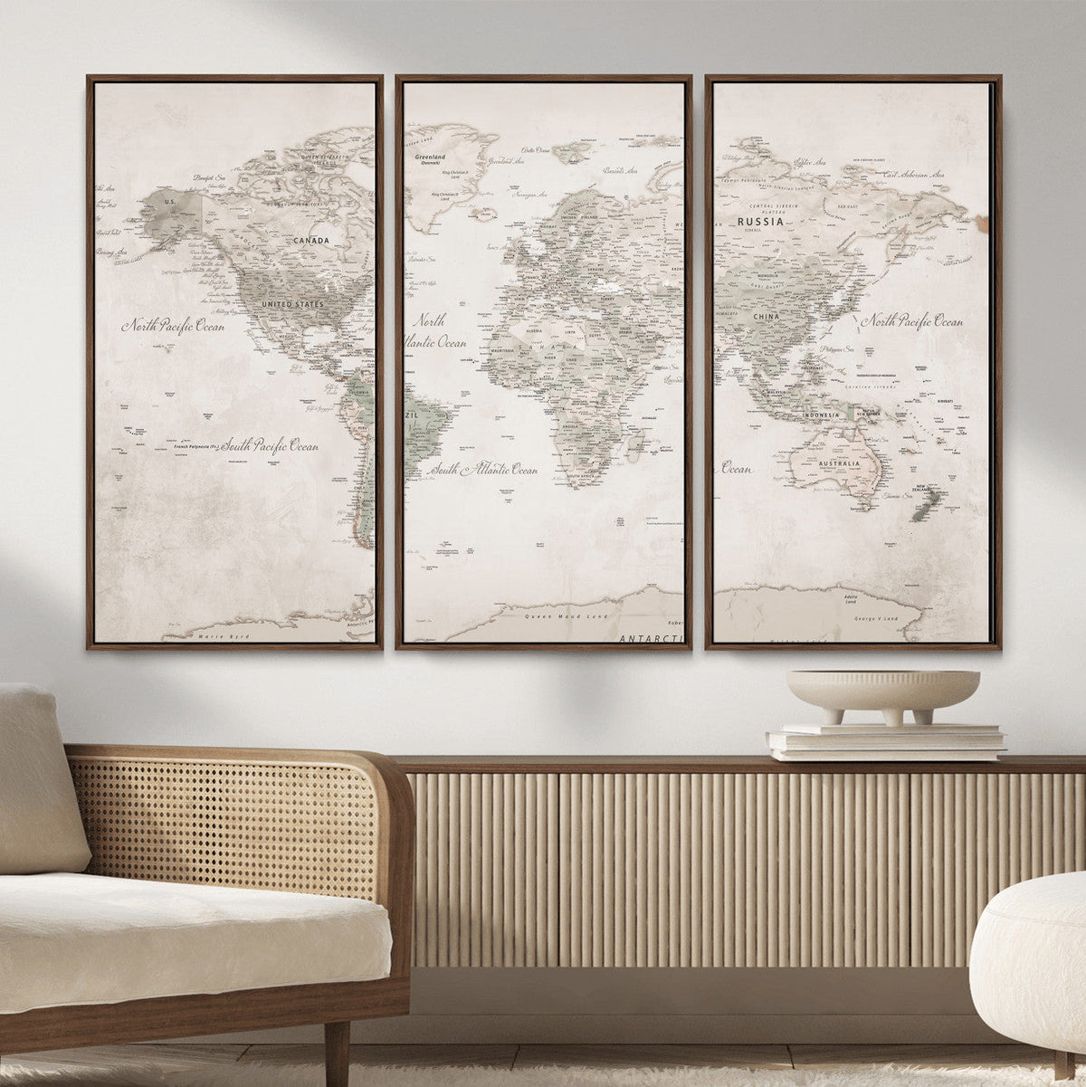 Antique Style World Map Canvas Print - Vintage Detailed