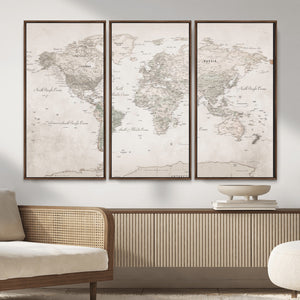 Antique Style World Map Canvas Print - Vintage Detailed