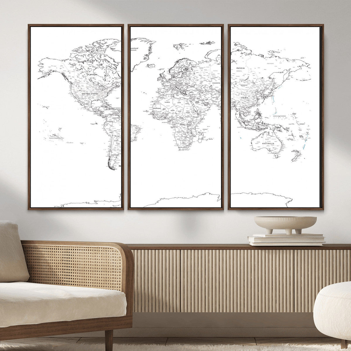 World Map Canvas Print – Framed Modern Detailed Map of the