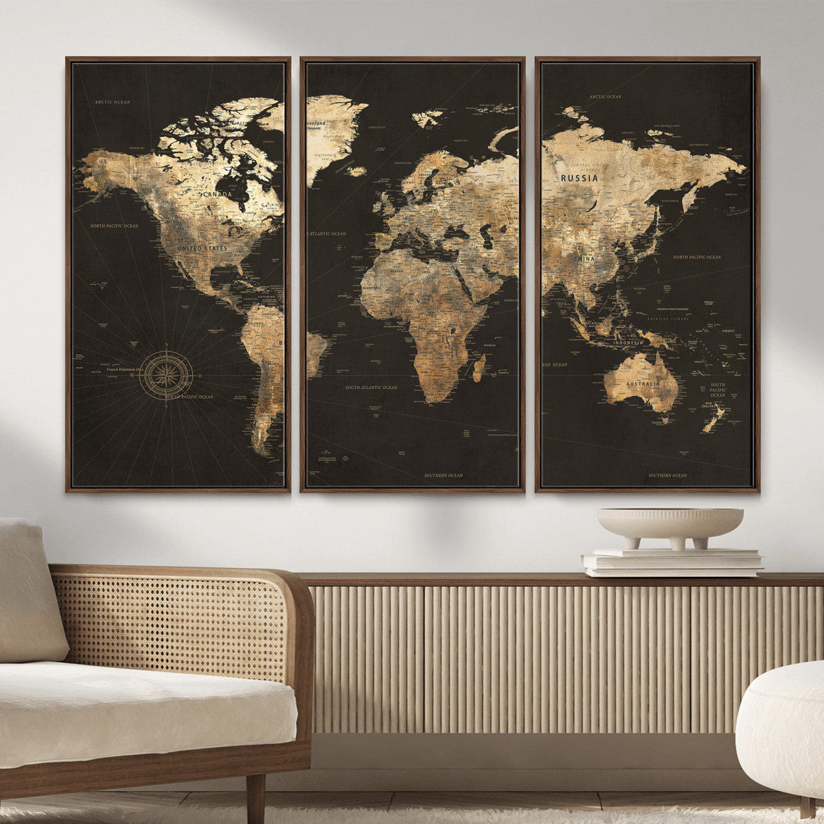 Framed World Map with Pin Canvas Print – Detailed World Map