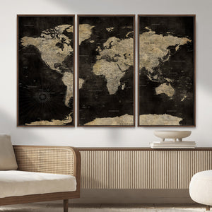 Push Pin World Map Canvas Wall Art Print, Interactive Travel