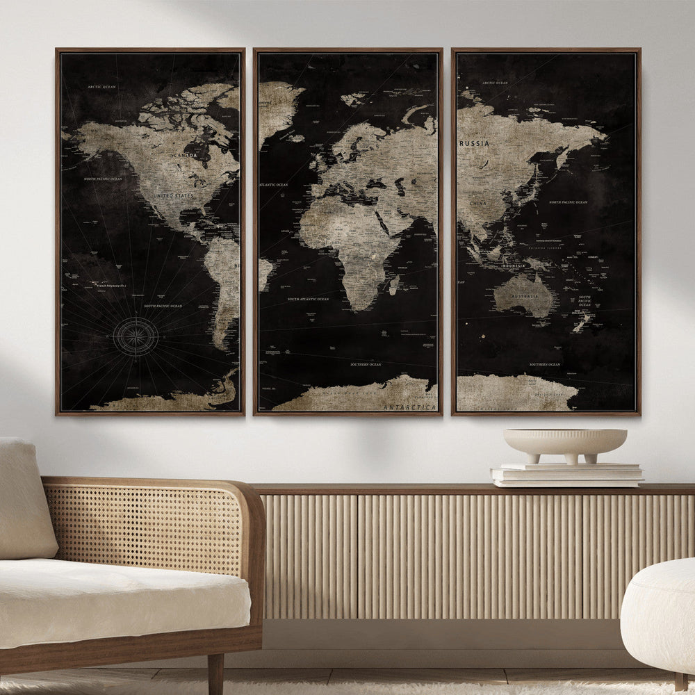 Detailed World Map Wall Art Print - Large Framed World Map