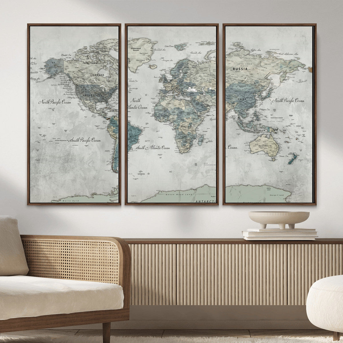 Neutral Vintage World Map Canvas Wall Art Print, Classic Map