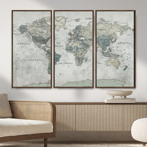 Neutral Vintage World Map Canvas Wall Art Print, Classic Map