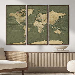 Large World Map Canvas Wall Art Print for Study Room Decor -