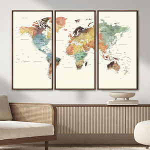Framed World Map Wall Art Canvas Print for Living Room and