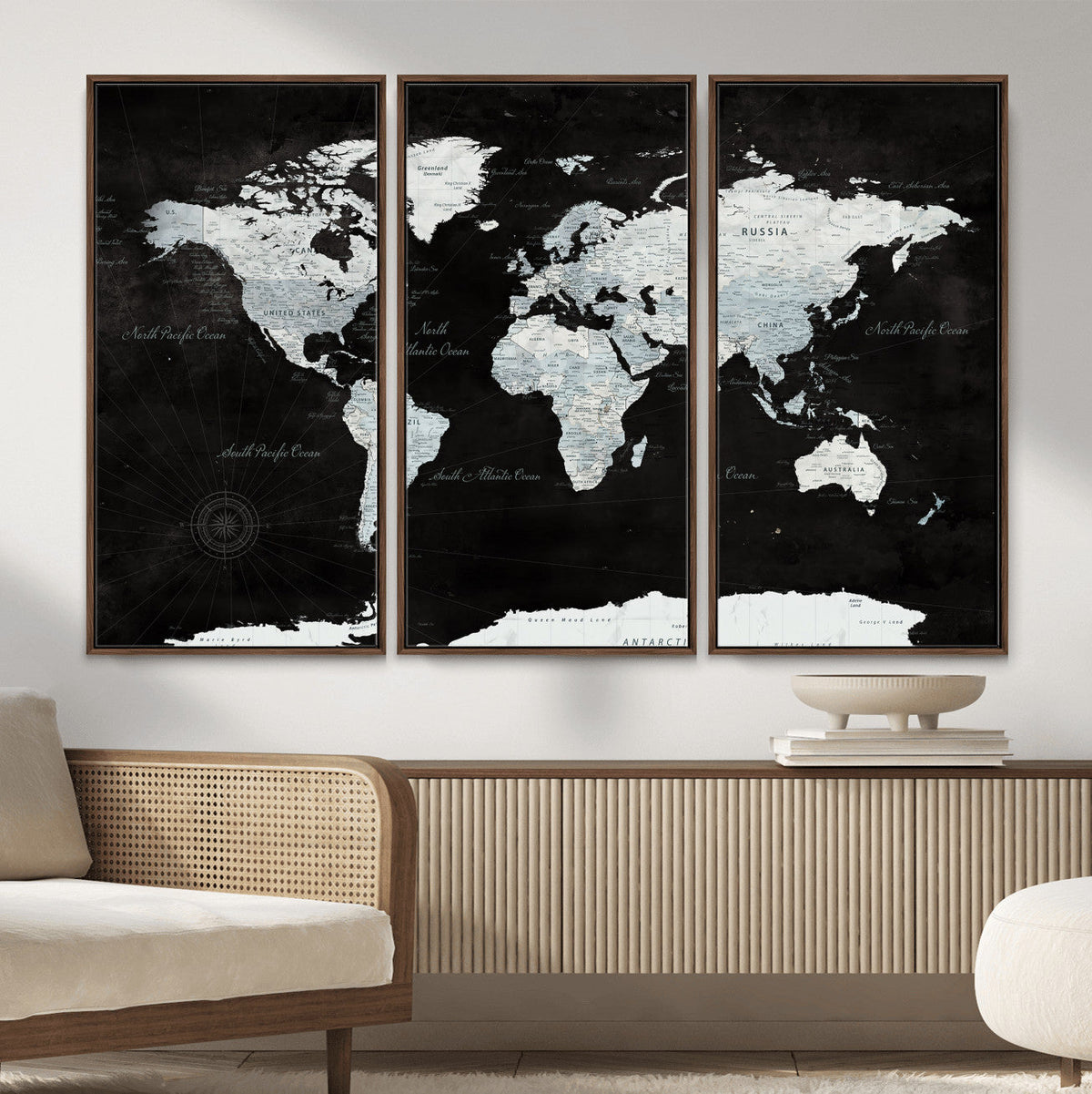 World Map Canvas Print – Framed Push Pin Wall Art, Color