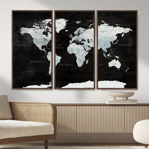 World Map Canvas Print – Framed Push Pin Wall Art, Color