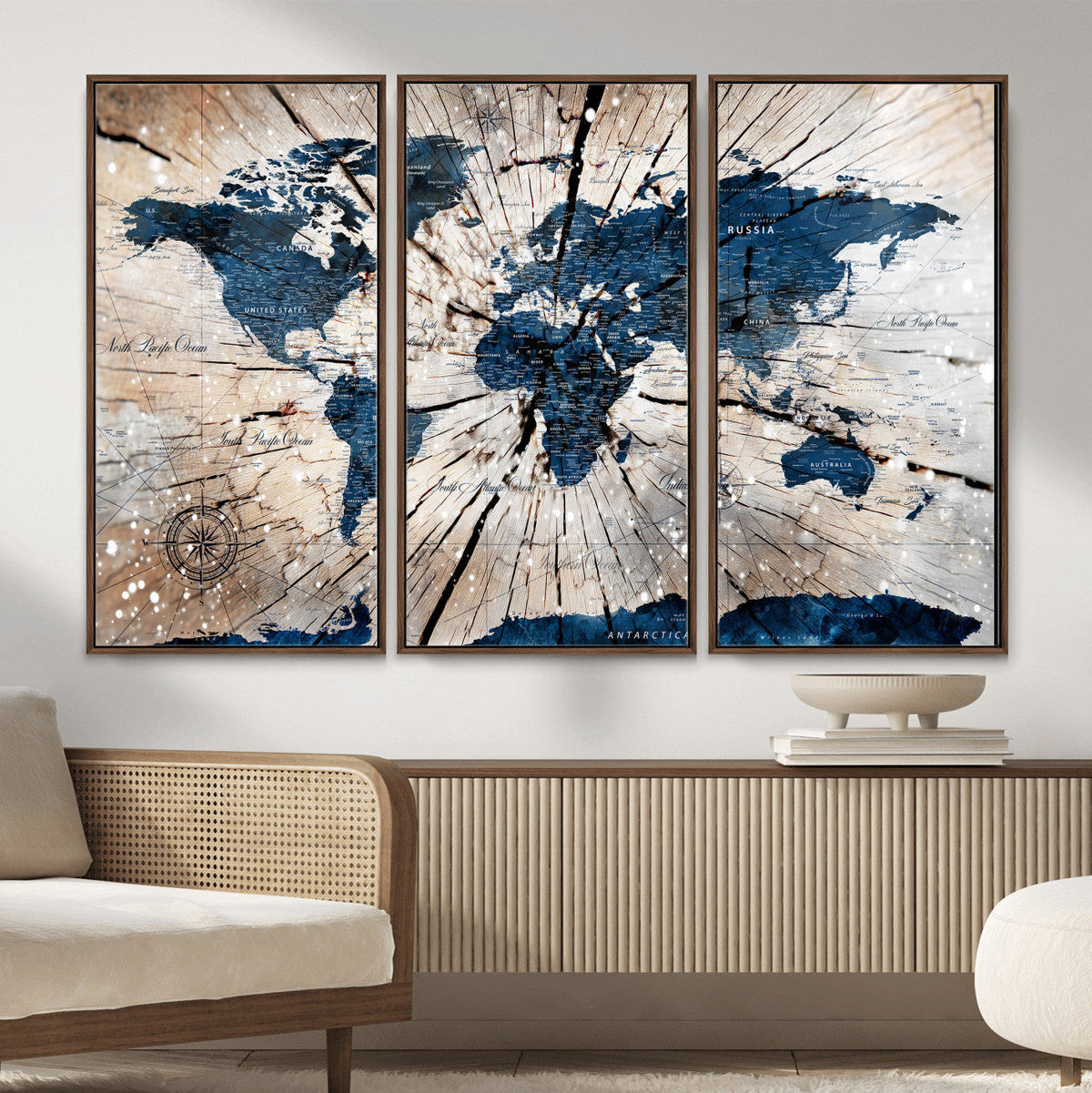 Rustic World Map Canvas Print – Framed Wall Art for Couples,