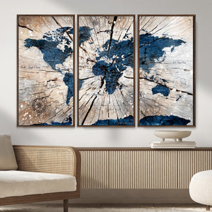 Rustic World Map Canvas Print – Framed Wall Art for Couples,