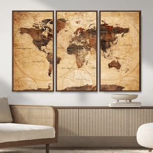 Modern Red and Gray World Map Canvas Print – Framed Wall Art