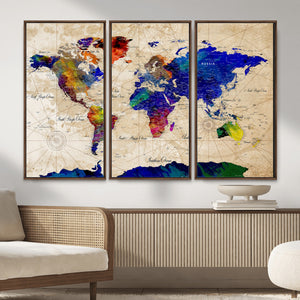 Watercolor World Map Canvas Print – Framed Wall Art for