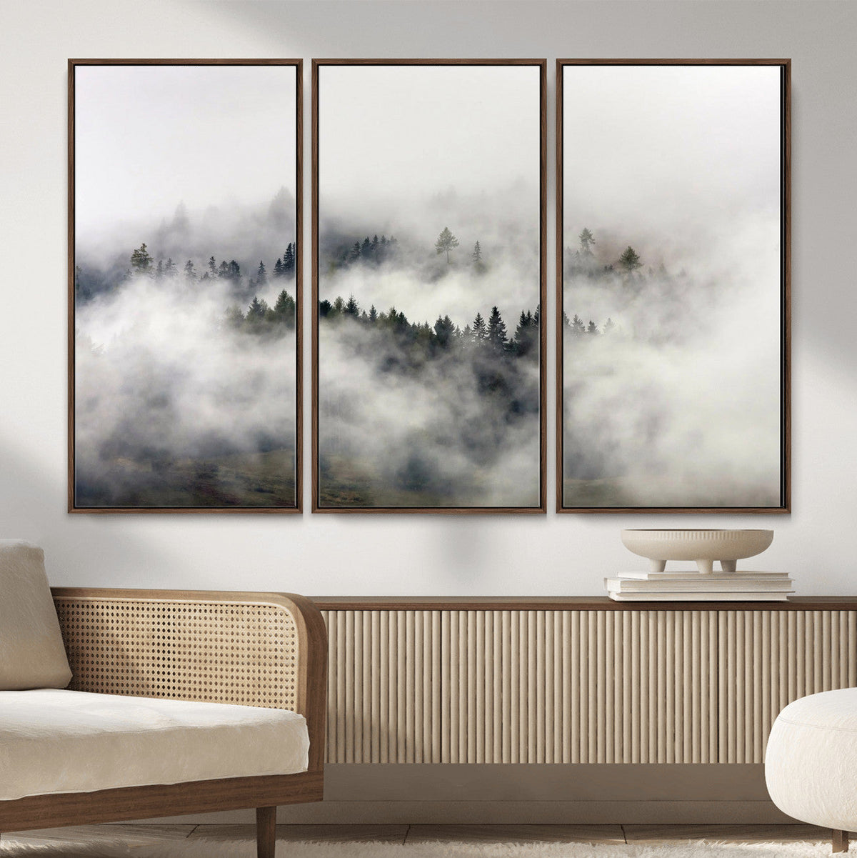 Foggy Forest Wall Art Canvas Print, Misty Pine Tree