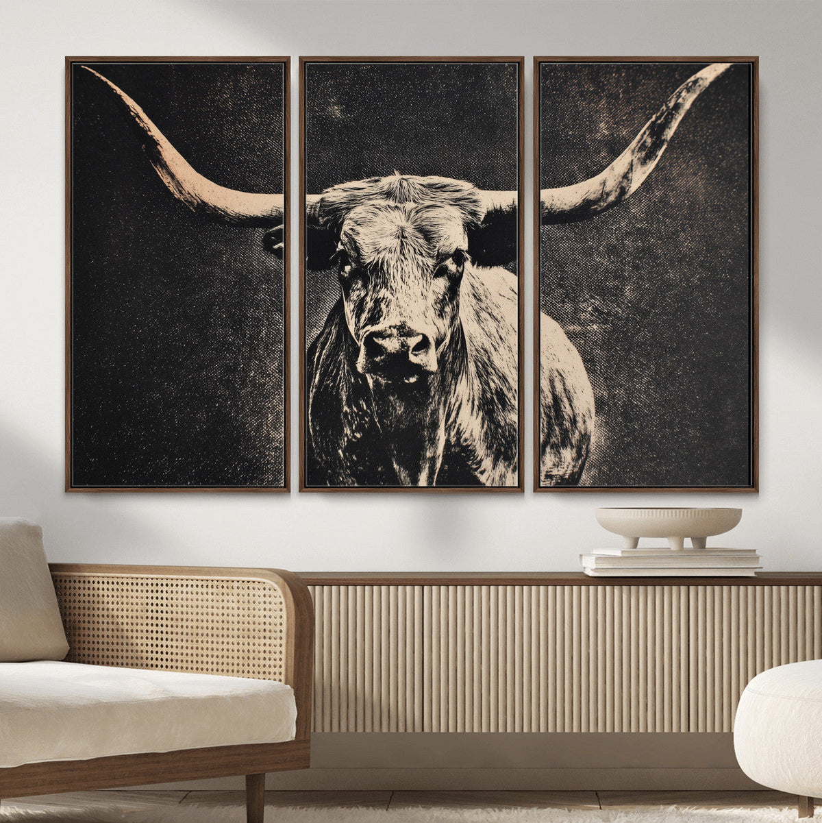 Vintage Texas Longhorn Bull Wall Art Canvas Print, Cow
