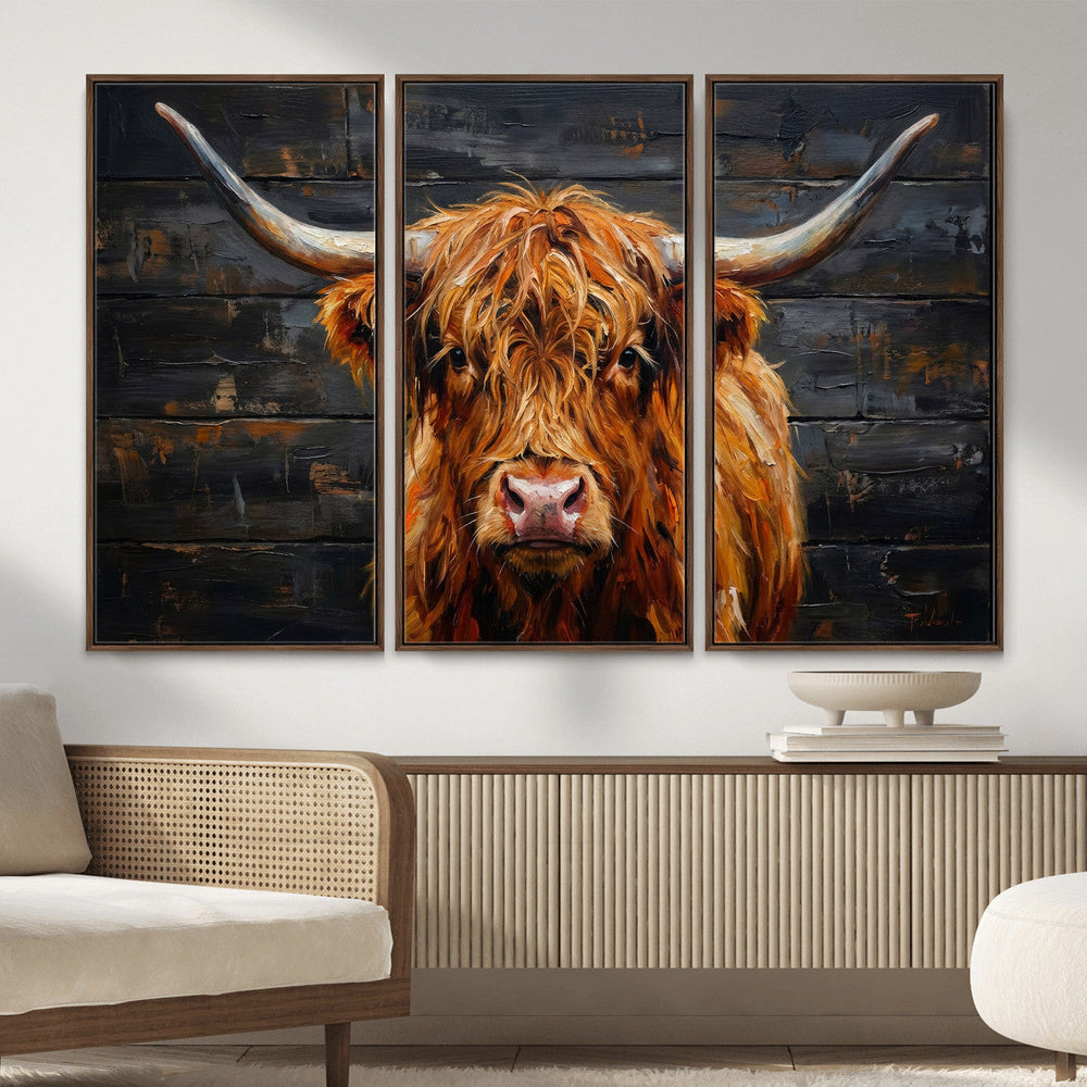 Highland Cow Wall Art Canvas Print, Rustic Farm Animal