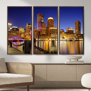 Boston Wall Art Canvas Print, Boston City Downtown Night