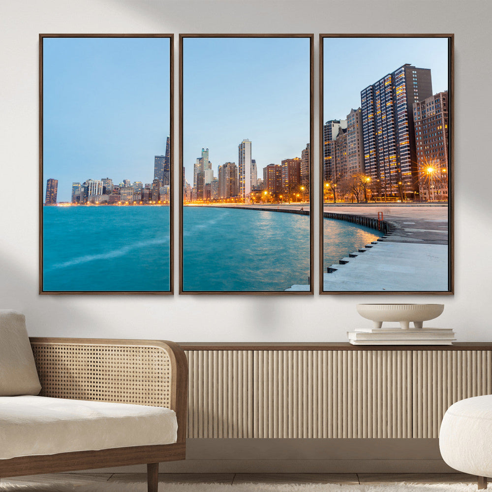 Chicago Wall Art Canvas Print, Chicago City Downtown Night