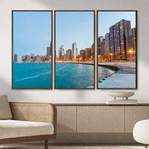 Chicago Wall Art Canvas Print, Chicago City Downtown Night