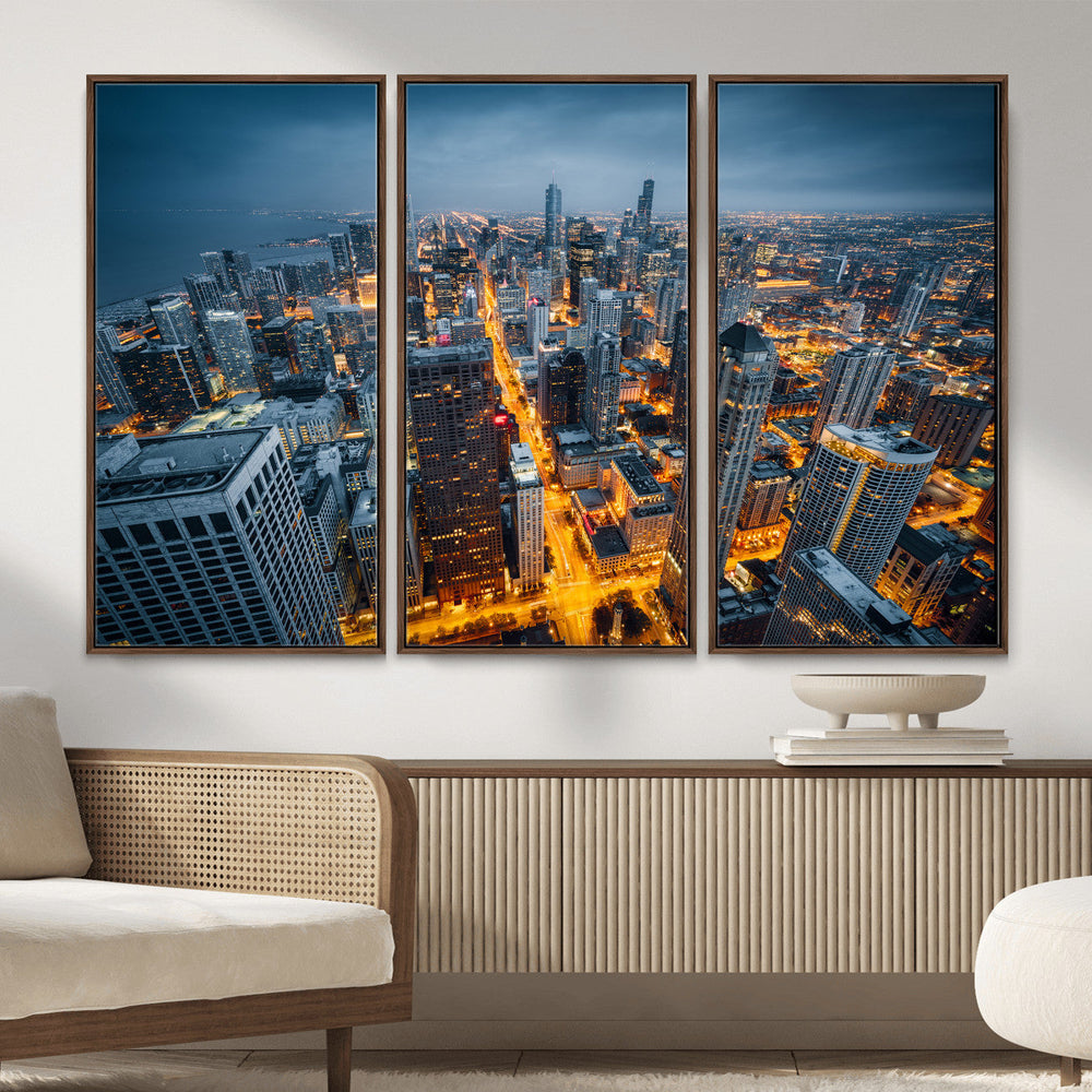 Chicago Wall Art Canvas Print - Chicago City Downtown Night