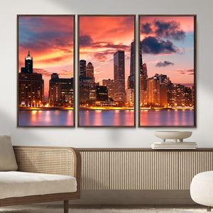 Chicago Wall Art Canvas Print - Chicago City Downtown Night