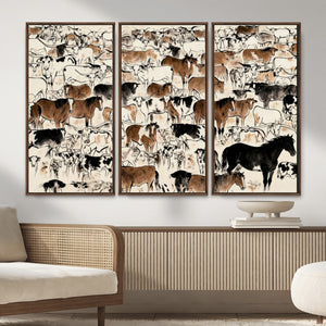 Farmhouse Animals Horse Longhorn Cow Wall Art Canvas Print -