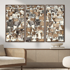 Abstract Longhorn Wall Art Canvas Print - Cow Animal Drawing