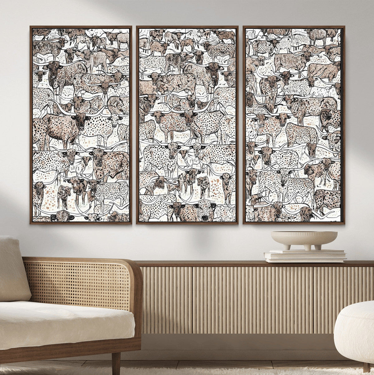 Abstract Texas Cow Wall Art Canvas Print - Farm Longhorn