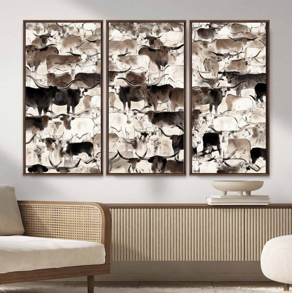 Abstract Texas Longhorn Print - Longhorn Herd Print for