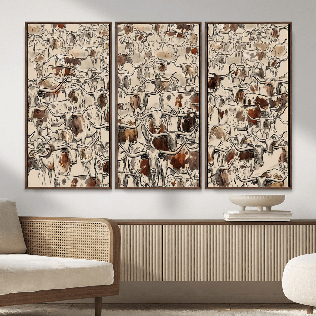 Abstract Longhorn Wall Art Canvas Print - Farm Animal