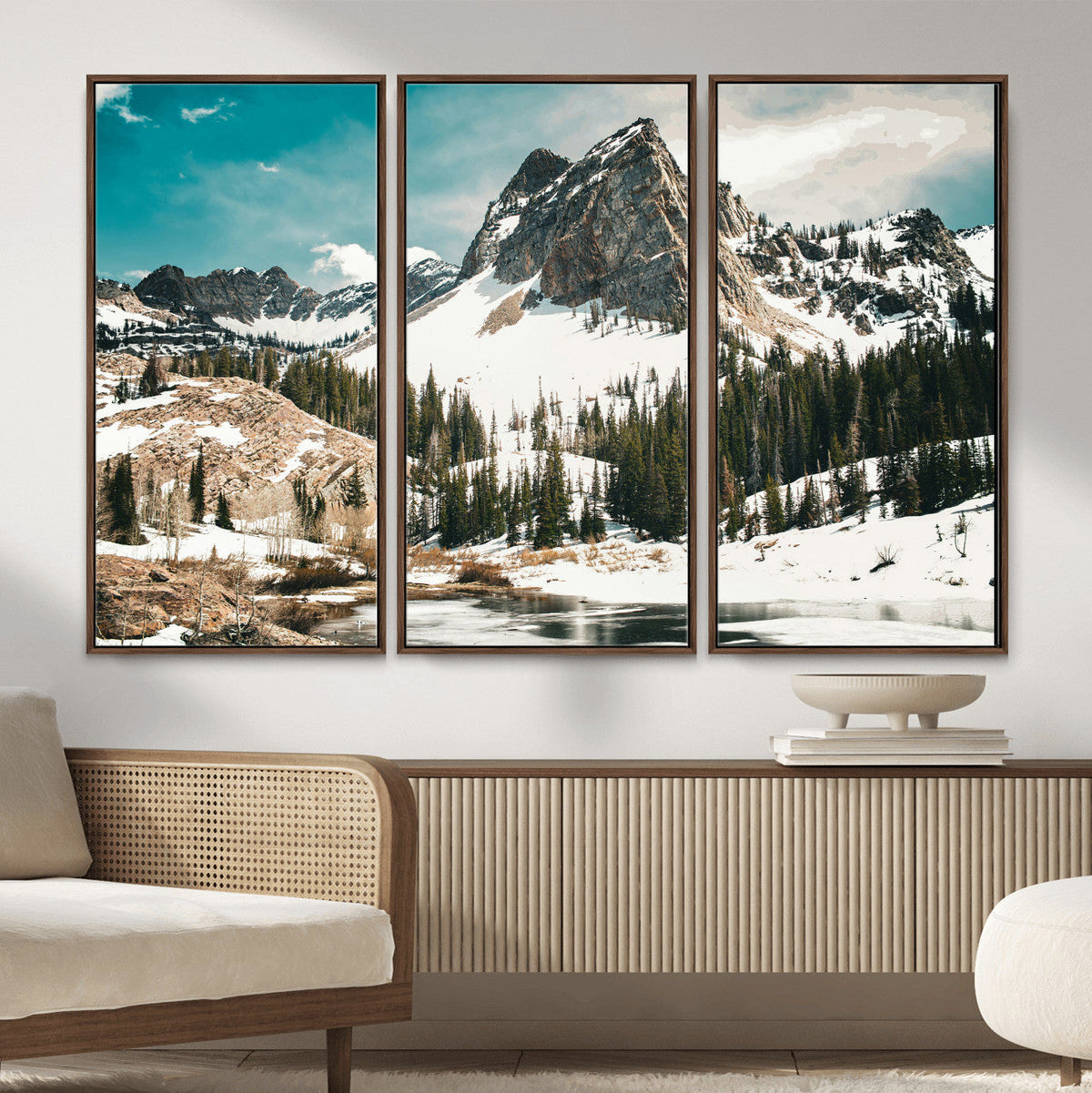 Snowy Mountain Wall Art Canvas Print, Alpine Pine Forest
