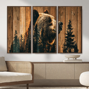 Rustic Bear Wall Art Canvas Print – Woodland Wildlife