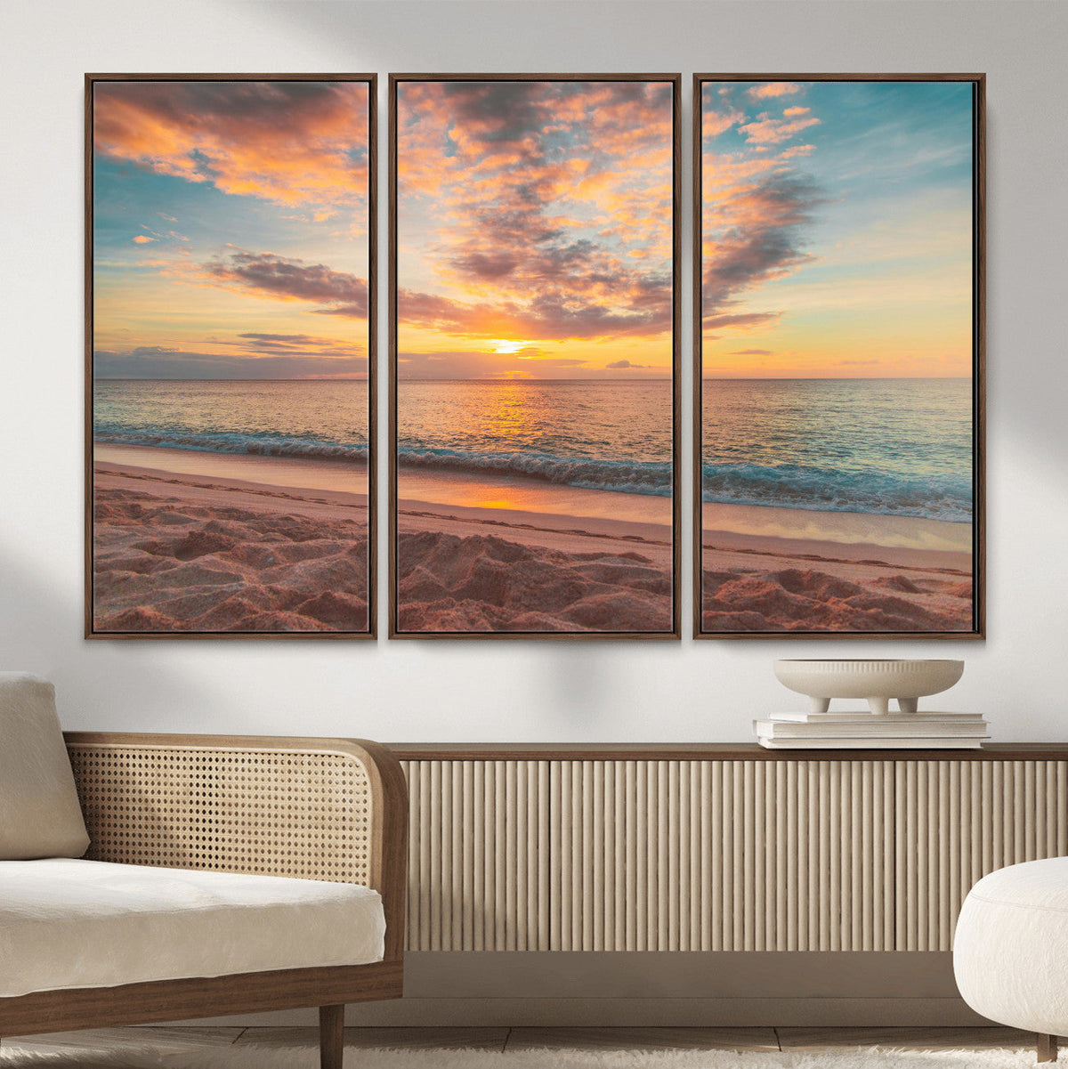 Sunset Beach Wall Art Canvas Print – Soft Coastal