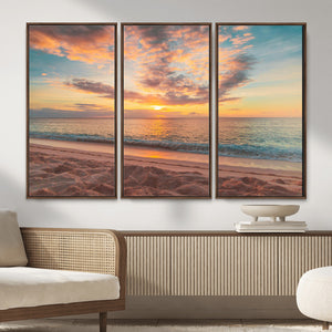 Sunset Beach Wall Art Canvas Print – Soft Coastal