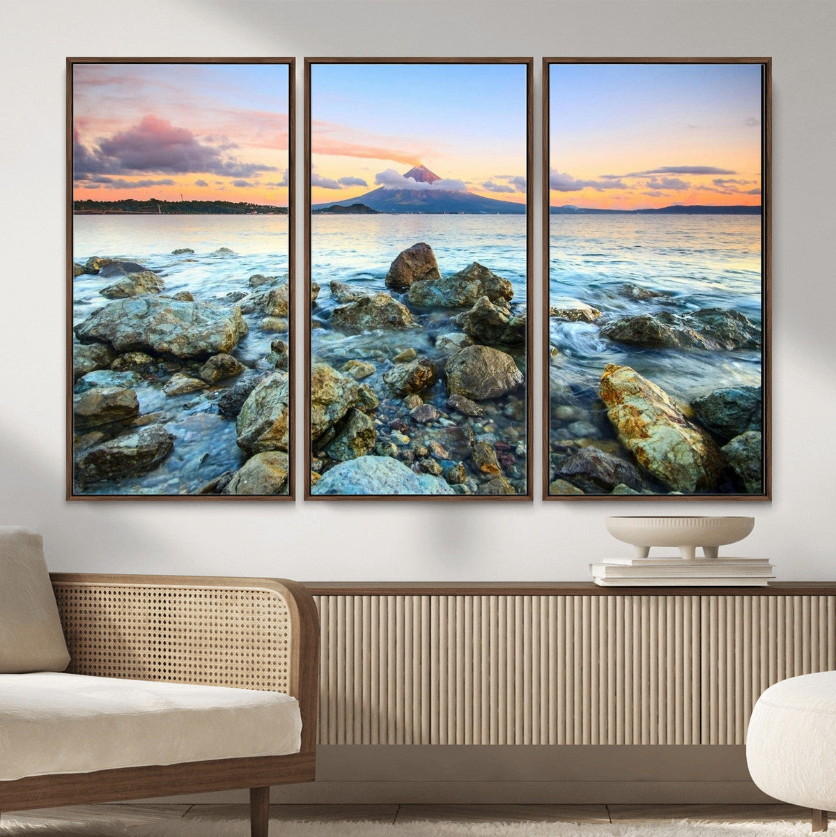 Mayon Volcano Seascape Wall Art Canvas Print, Tropical Ocean