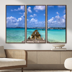Caribbean Ocean Pier Seascape Wall Art Canvas Print,