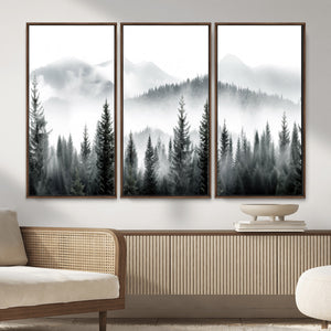 Misty Pine Forest Mountain Landscape Wall Art Canvas Print