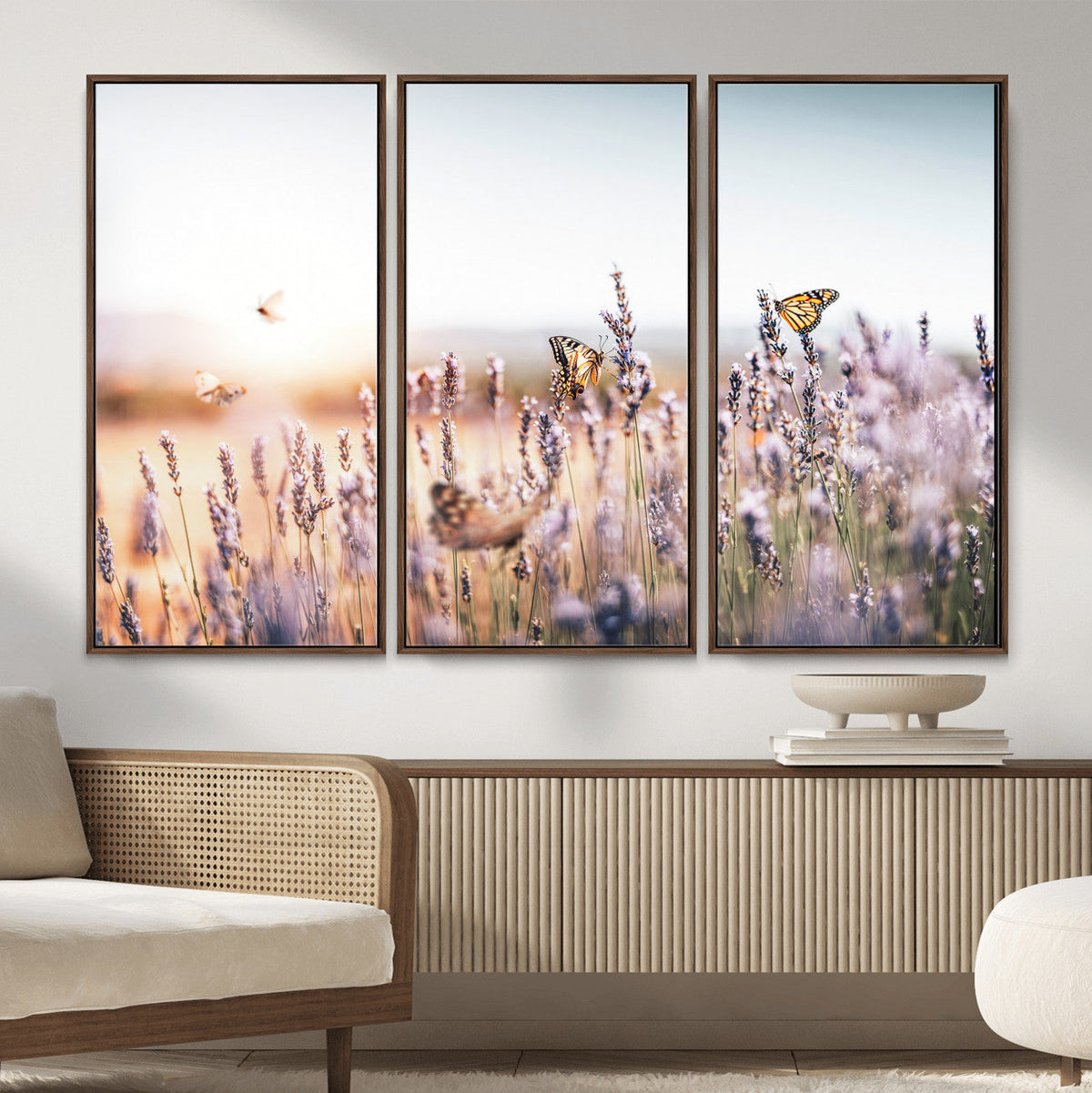 Lavender Field Wall Art Canvas Print, Butterfly Floral