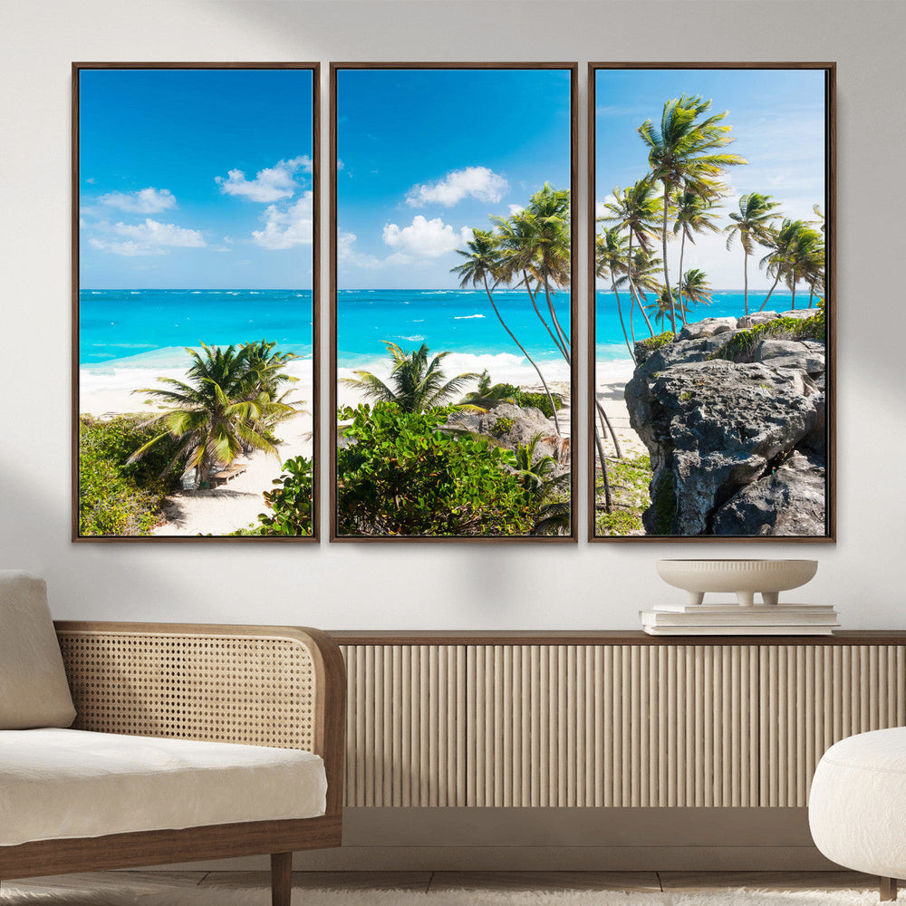 Tropical Beach Wall Art Canvas Print, Palm Tree Ocean